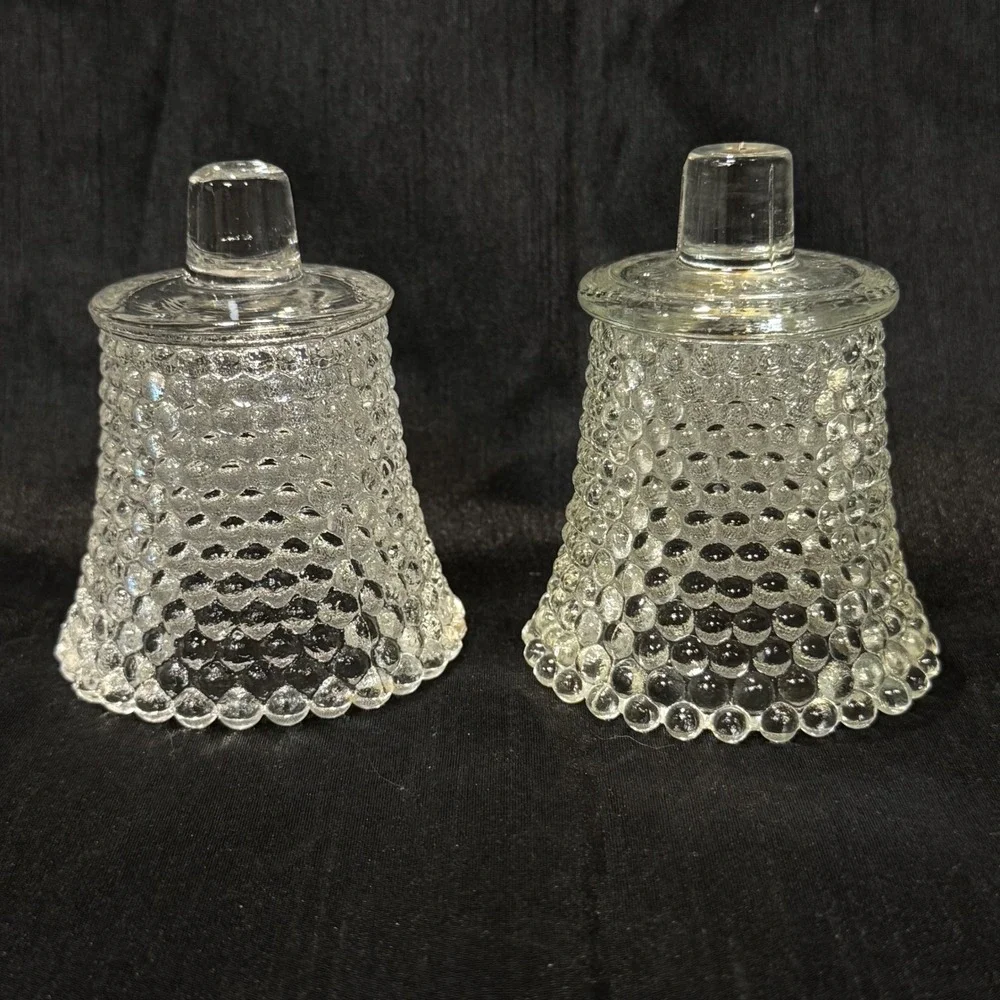 Vintage Pair Clear Hobnail Scalloped Glass Taper Candle Holders Hong Kong